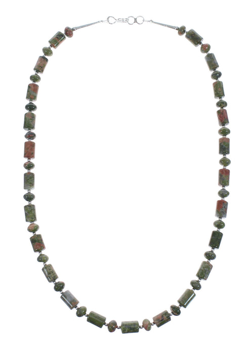 Native American Unakite Sterling Silver Bead Necklace JX127000