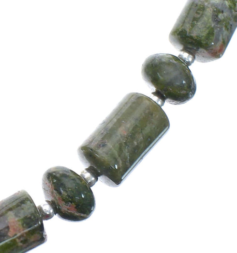Native American Unakite Sterling Silver Bead Necklace JX127000