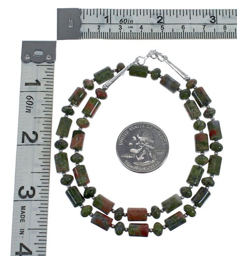 Native American Unakite Sterling Silver Bead Necklace JX127000
