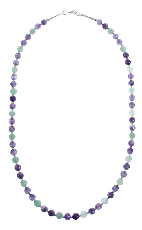 Native American Jade and Charoite Sterling Silver Bead Necklace JX127004