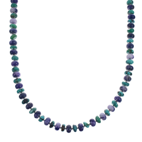 Native American Turquoise and Charoite Sterling Silver Bead Necklace JX126967