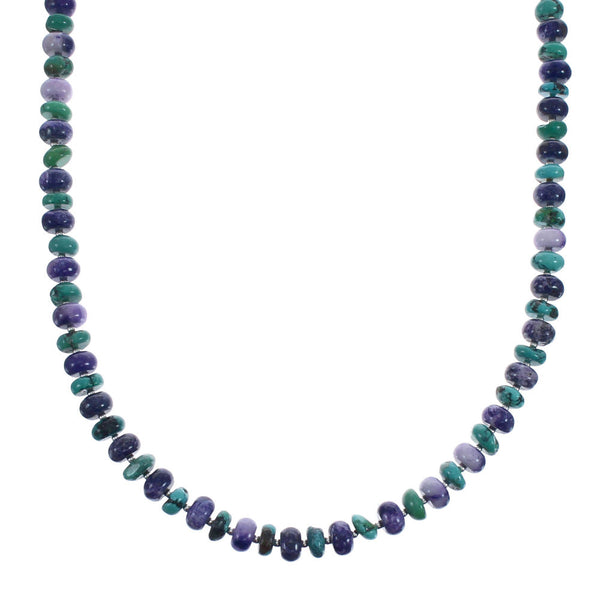 Native American Turquoise and Charoite Sterling Silver Bead Necklace JX126964