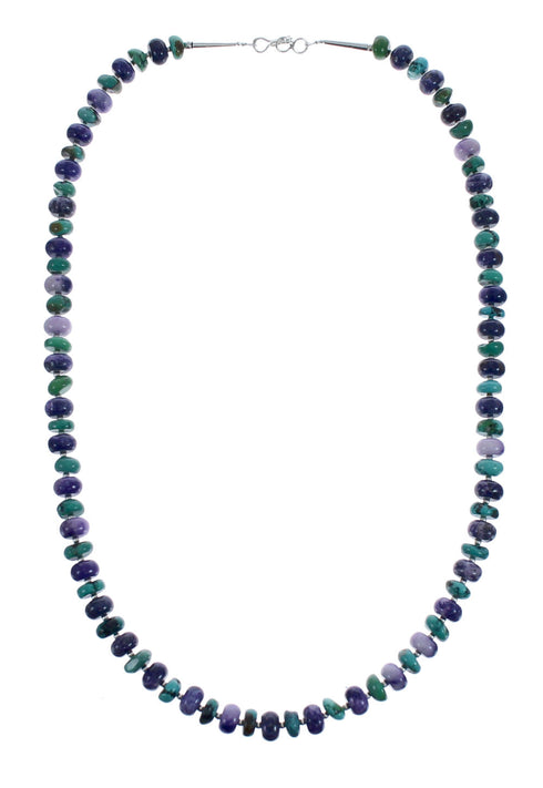 Native American Turquoise and Charoite Sterling Silver Bead Necklace JX126967