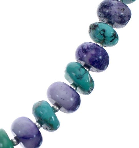 Native American Turquoise and Charoite Sterling Silver Bead Necklace JX126967