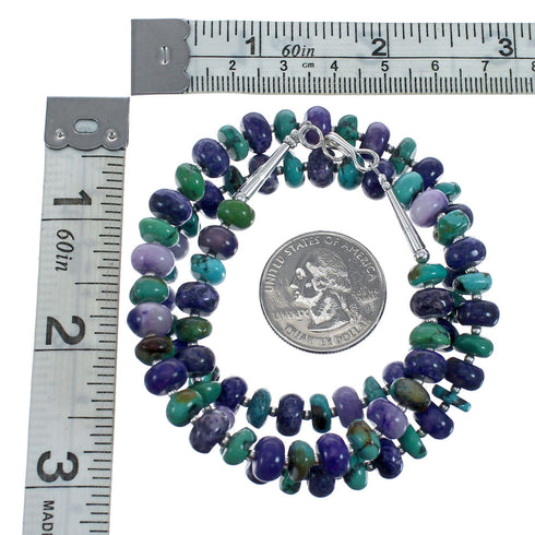Native American Turquoise and Charoite Sterling Silver Bead Necklace JX126964