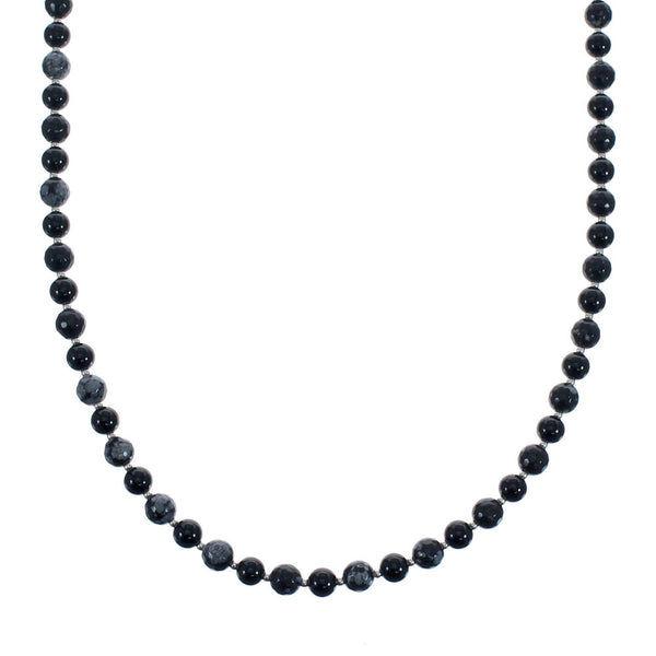 Native American Sterling Silver Onyx and Agate Bead Necklace JX127007