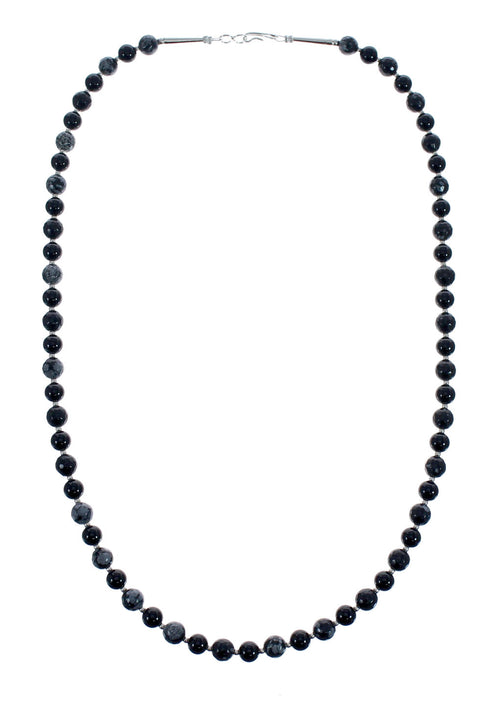 Native American Sterling Silver Onyx and Agate Bead Necklace JX127007