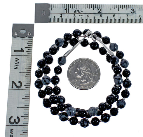 Native American Sterling Silver Onyx and Agate Bead Necklace JX127007