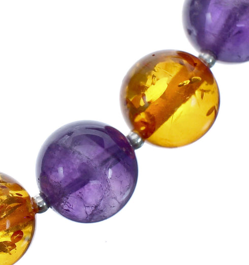 Native American Amber And Amethyst Sterling Silver Bead Necklace JX127002