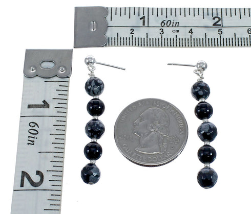 Native American Onyx And Agate Sterling Silver Bead Post Dangle Earrings JX127015