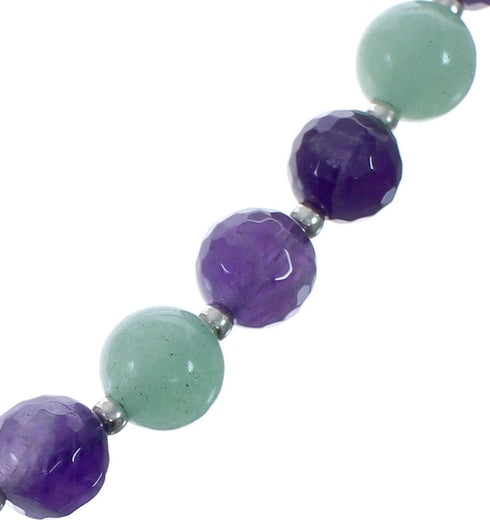 Native American Green Agate and Amethyst Sterling Silver Bead Necklace JX126873