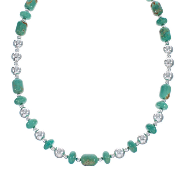 Native American Turquoise Bead And Silver Necklace JX126859