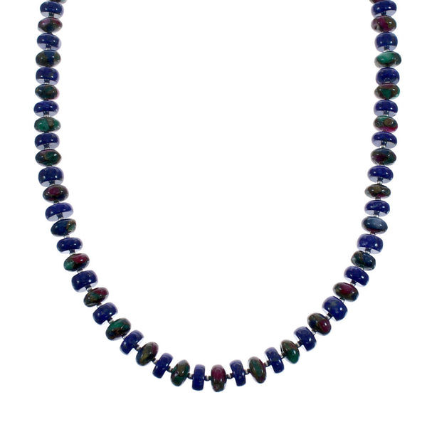 Native American Lapis and Bloodstone Sterling Silver Bead Necklace JX126881