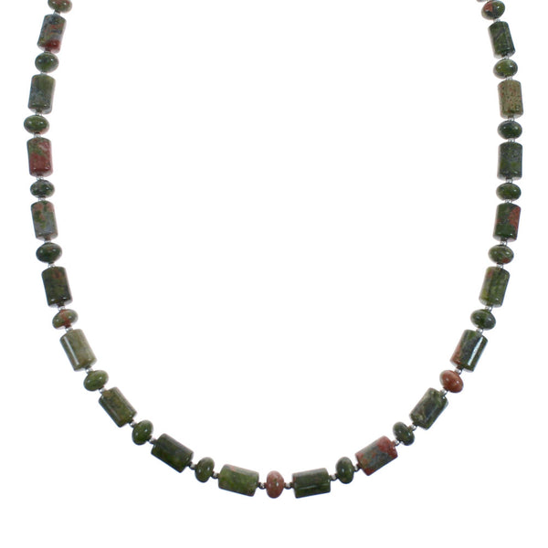Native American Unakite Sterling Silver Bead Necklace JX126884
