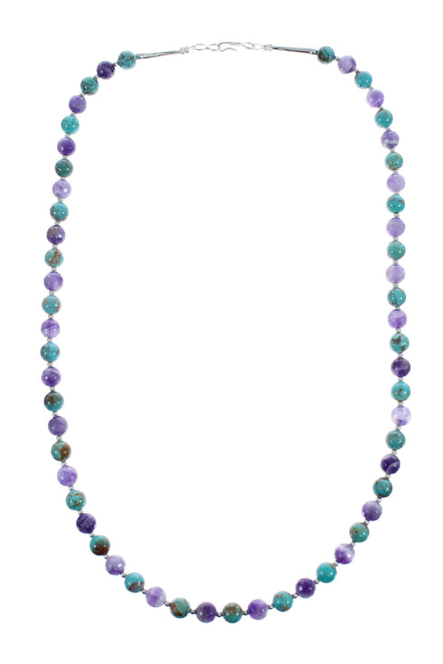 Native American Turquoise and Amethyst Sterling Silver Bead Necklace JX126876