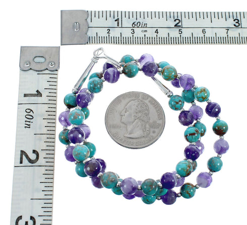 Native American Turquoise and Amethyst Sterling Silver Bead Necklace JX126876