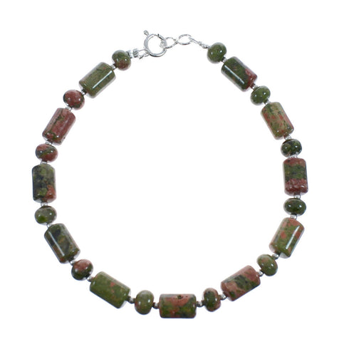 Native American Unakite Sterling Silver Bead Bracelet JX126885