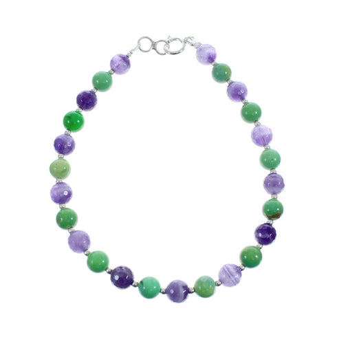 Native American Amethyst and Jade Sterling Silver Bead Bracelet JX126887