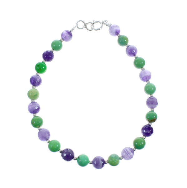 Native American Amethyst and Jade Sterling Silver Bead Bracelet JX126887