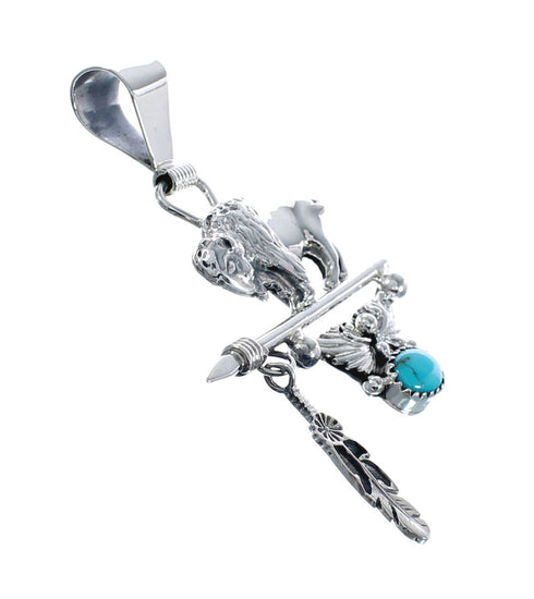 Native American Authentic Sterling Silver Buffalo Turquoise Pendant JX126344