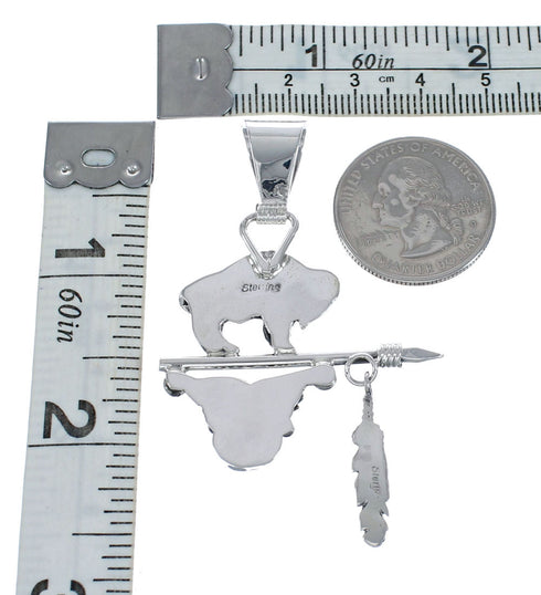 Native American Authentic Sterling Silver Buffalo Turquoise Pendant JX126344