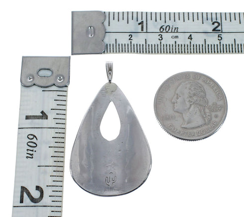 Turquoise and Coral Inlay Genuine Sterling Silver Navajo Pendant JX126370