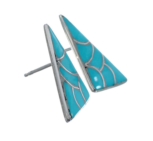 Zuni Turquoise Inlay Sterling Silver Post Earrings JX126388