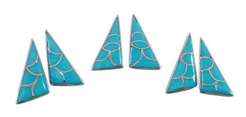 Zuni Turquoise Inlay Sterling Silver Post Earrings JX126388