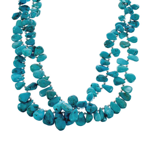 Authentic Native American Turquoise Sterling Silver 2-Strand Bead Necklace JX126729