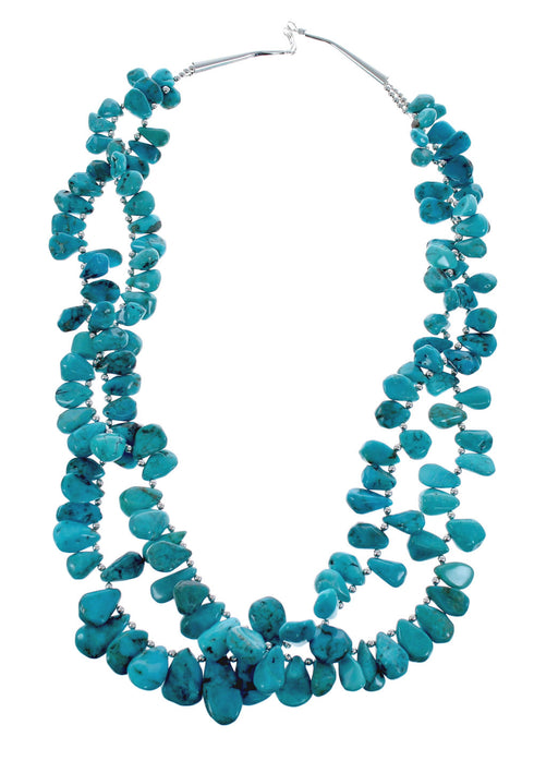 Authentic Native American Turquoise Sterling Silver 2-Strand Bead Necklace JX126730