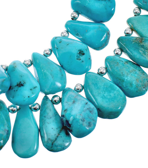 Authentic Native American Turquoise Sterling Silver 2-Strand Bead Necklace JX126729