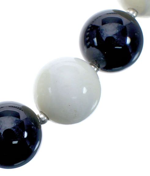 Native American Mother of Pearl Onyx Bead Sterling Silver Necklace JX126723
