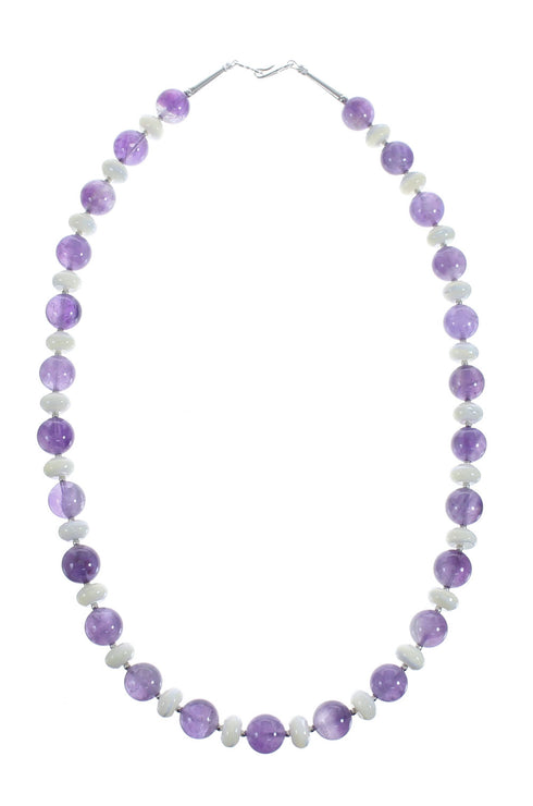 Native American Navajo Amethyst and Mother of Pearl Bead Sterling Silver Necklace JX126709