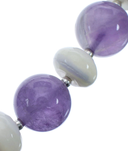 Native American Navajo Amethyst and Mother of Pearl Bead Sterling Silver Necklace JX126709