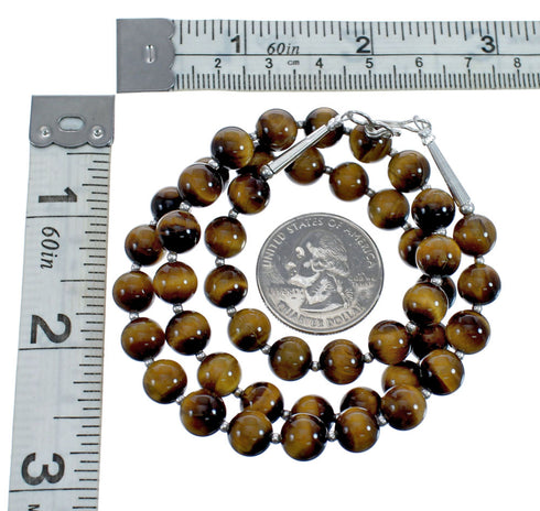 Navajo Tiger Eye Sterling Silver Bead Necklace JX126714