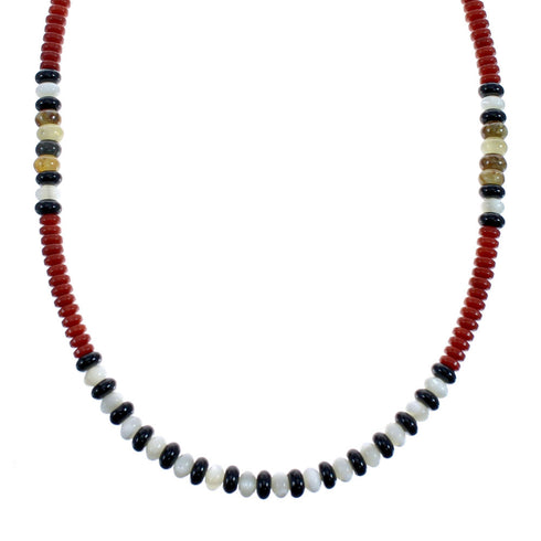 Sterling Silver Multicolor Navajo Bead Necklace JX126719