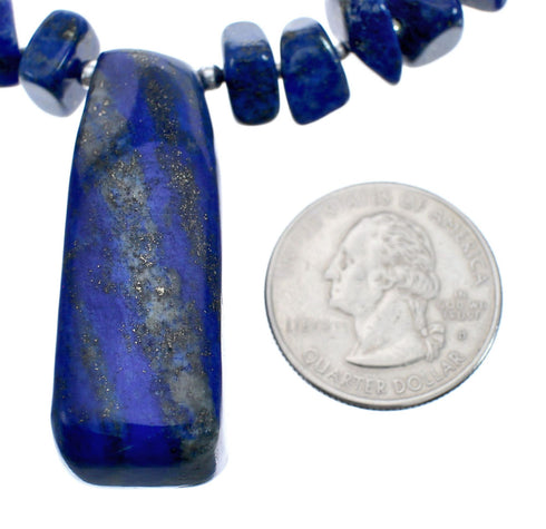 Native American Sterling Silver Lapis Bead Necklace with Pendant JX126762