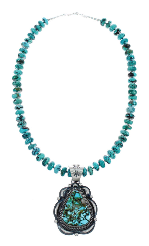 Native American Turquoise Sterling Silver Bead Pendant Necklace JX126743