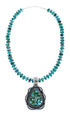 Native American Turquoise Sterling Silver Bead Pendant Necklace JX126743