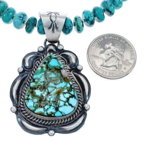 Native American Turquoise Sterling Silver Bead Pendant Necklace JX126743