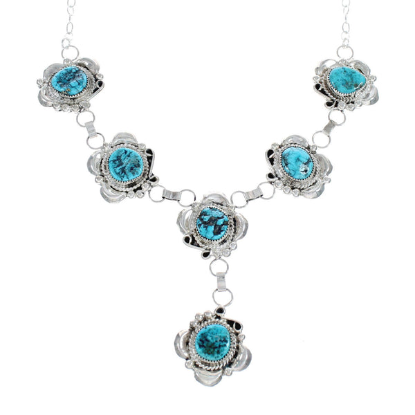 Turquoise Genuine Sterling Silver Navajo Link Necklace JX127049