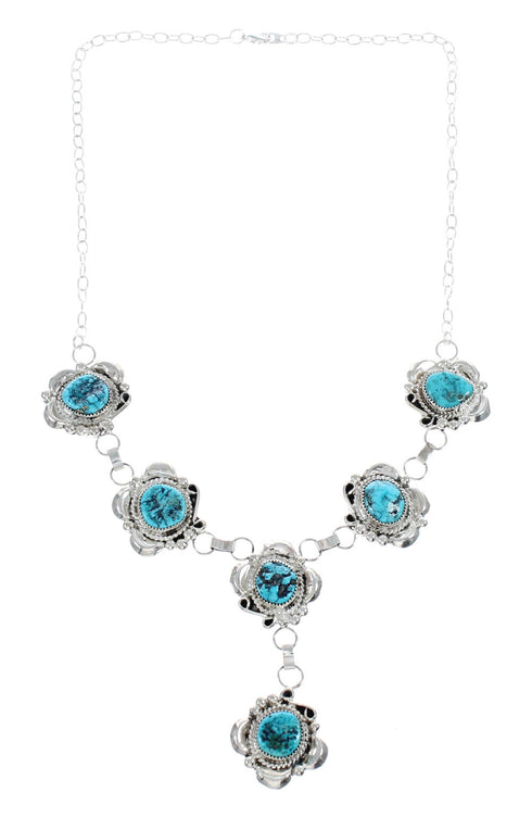 Turquoise Genuine Sterling Silver Navajo Link Necklace JX127049