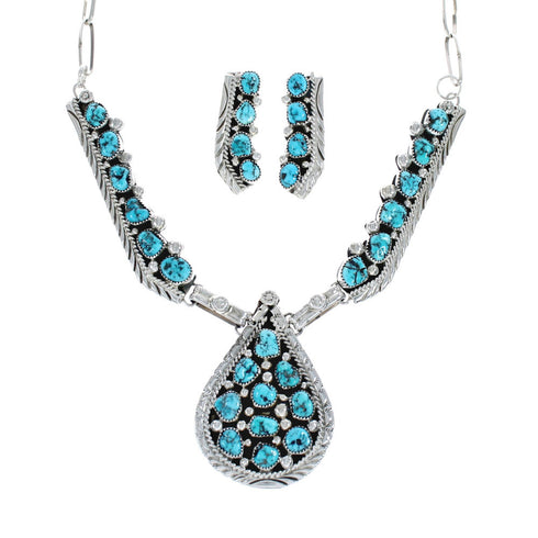 Turquoise Genuine Sterling Silver Navajo Link Necklace Set JX127051