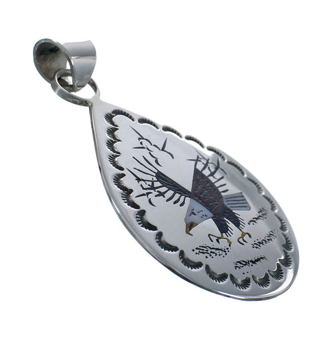 Native American Zuni Multicolor Inlay Eagle Sterling Silver Pendant JX127058