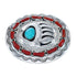 Coral and Turquoise Navajo Bear Paw Design Genuine Sterling Silver Belt Buckle JX127026