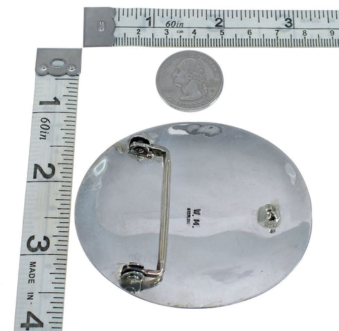 Coral and Turquoise Navajo Bear Paw Design Genuine Sterling Silver Belt Buckle JX127026