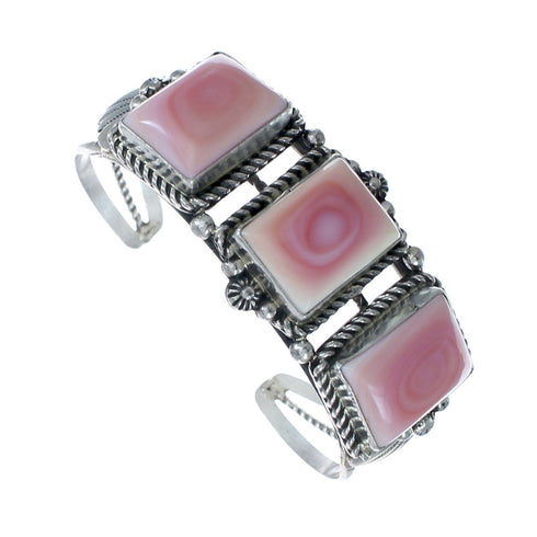Navajo Genuine Sterling Silver Pink Conch Shell Cuff Bracelet AX126312