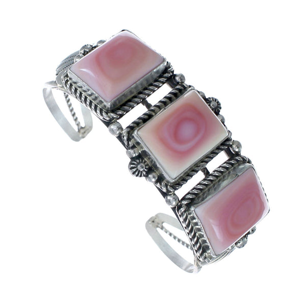 Navajo Genuine Sterling Silver Pink Conch Shell Cuff Bracelet AX126312