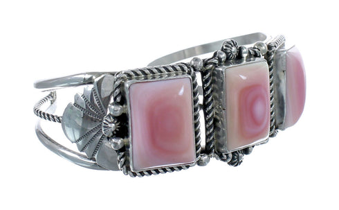 Navajo Genuine Sterling Silver Pink Conch Shell Cuff Bracelet AX126312