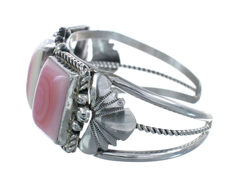 Navajo Genuine Sterling Silver Pink Conch Shell Cuff Bracelet AX126312